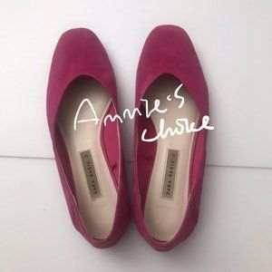 ZARA Women's Pre-owned Leather suede Flat Shoes(Fuchsia, US 8/EUR 39)